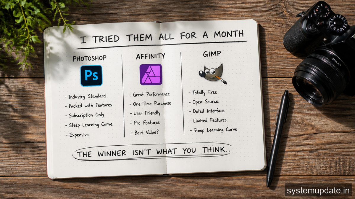 I tried Photoshop, Affinity, and GIMP for a month and the winner isn’t what you think Which Photo Editor Is Best in 2026? 2 I tried Photoshop, Affinity, and GIMP for a month and the winner isn’t what you think