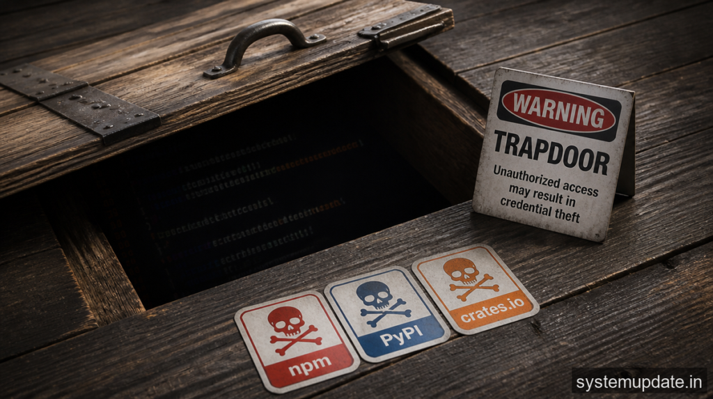 TrapDoor Supply Chain Attack Spreads Credential-Stealing Malware via npm, PyPI, and CratesIO TrapDoor Supply Chain Attack Spreads Credential-Stealing Malware via npm, PyPI, and CratesIO